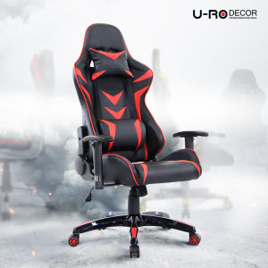 U-RO DECOR เก้าอี้เล่นเกมส์ ปรับความสูงได้ รุ่น ROBOT (โรบ็อต) สีดำ/แดง เก้าอี้เอนนอน เก้าอี้ทำงาน ปรับเอนได้ 180 องศา ที่วางแขนปรับสูง-ต่ำได้ เก้าอี้สำนักงาน