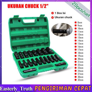 20PCS Impact Socket Set 10Pcs 1/2 Inch 8-24MM Extension Impact Socket Nut Perbaikan Alat