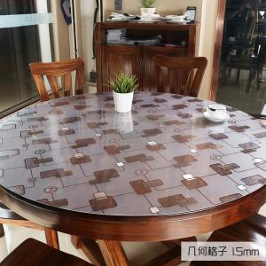 Thick Crystal Table Protector for Dining Room Kitchen Wood Grain Vinyl Tablecloth Cover Table Plastic Protective Table Pad (1.5mm Geometric Round)