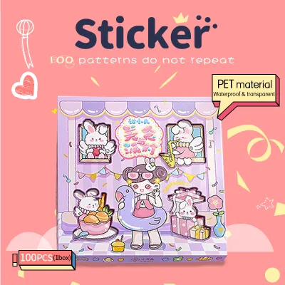 100 Pieces Korea Kawaii Stickers Gift Box Cute Anime Girl Stickers PET Waterproof Decorative Stickers Cell Phone Case Stationery Scrapbook Album DIY