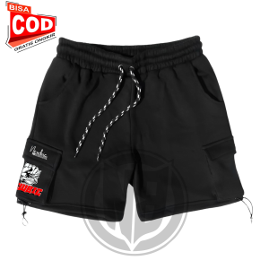 Celana Pendek Pria Cargo Fleece Bahan Lembut Adem Pants Cargo Pria Wanita Model Kantong Samping Warna Hitam Sablon ANIME