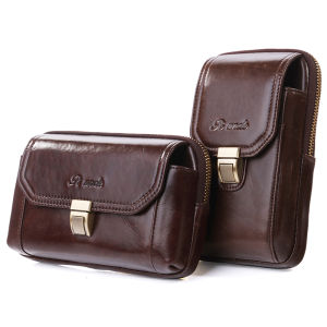 PIUNLCE Brand Genuine Leather Mens Fanny Packs Leather Waist Packs Belt Bags For Men 6.5 Inch Mobile Phone Pouch Natural Vintage Cowhide Small Pocket Cards Case Coins Keys Holder Casual Multifunctional Mini Shoulder Bag For Men Waterproof