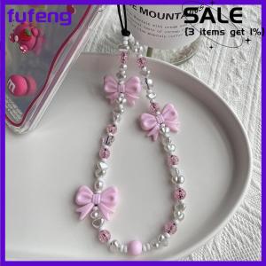 fufeng Simple Cute Kawaii Bowknot Beaded Phone Chain Fashion Delicate Keychain For Women Girls Sweet Bag Decoration Accessories Gifts