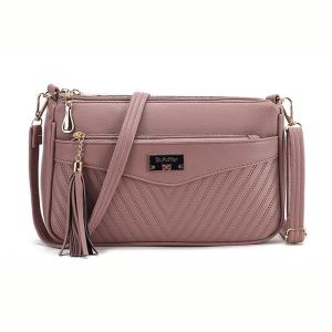 Women Crossbody Bag Quilted PU Leather Shoulder Sling Bag Tassel Decor Multi Zipper Casual Daily Handbag Cellphone Bag