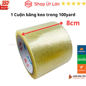 1 Cuộn băng keo Trong Đục OPP rộng 8cm 100yard dài 68 mét băng keo đục hải sản dán thùng xốp đông lạnh - Shop Út Lớn
