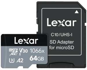 Lexar 64GB 1066x microSDXC UHS-I Memory Card with SD Adapter | 160MB/s Read 70MB/s Write | Silver Series