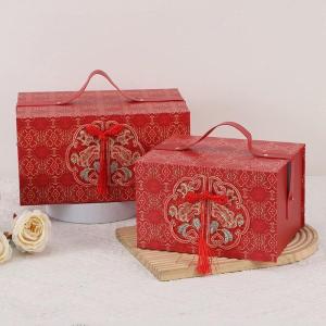 UNIGOLD The Luxurious Brocade Gift Box PU Leather Handheld Ornate Patterns Tassel Knot and Elegant Embroidery Gift