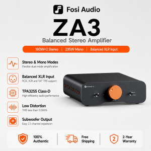 Fosi Audio ZA3 Stereo Power Amplifier TPA3255 Class D HiFi Audio Amp for Passive Bookshelf Speaker With XLR/RCA/Balanced Input
