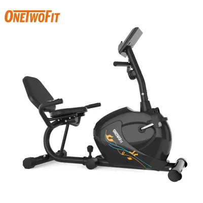 OneTwoFit Stationary Exercise Bike Horizontal Spinning Bike Indoor Fixed Bicycle Suitable for enthusiasts Equipped with 8-Level Resistance LCD Display Adjustable Seat Indoor Fitness Equipment OT0328