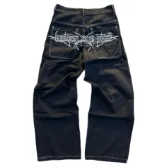 Y2K Jeans Mens Hip Hop Retro Skull Embroidery Washed Baggy Denim Pants New  Straight Casual Loose Wide Leg Trouser Streetwear