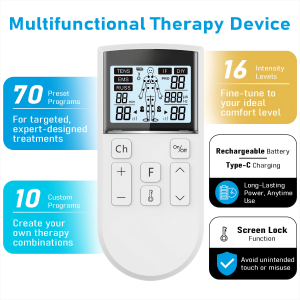 【Original 】Rechargeable TENS and EMS 5 in 1 Muscle Stimulator 80 Programs Dual Channels 16 Level Strength 8 Pads Pain Relief for Body Fatigue Back Neck Carpal Tunnel Arthritis Foot Joints and More Compact and Portable for Home Office or Travel