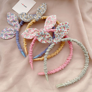 RENJE Cute Cloth Rabbit Ears Girls Hair Hoops Bowknot Headband Hair Accessories Flowers Printed Hairband