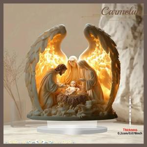 [Carmelun] 2026ใหม่การประสูติของพระเยซูคริสต์วันเกิดฉากคริสต์มาสตั้งโต๊ะกลางโต๊ะ2D อะคริลิคแบนสำหรับตกแต่งบ้านสำนักงานตกแต่งงานปาร์ตี้