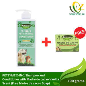PETZYME 2-IN-1 Shampoo and Conditioner with Madre de cacao Vanilla Scent (Free Madre de cacao Soap)