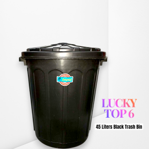 45 Liters Black Plastic Garbage Trash Can With Flat Cover/Recycle Bin/Garbage Can/Dust Bin/Basurahan