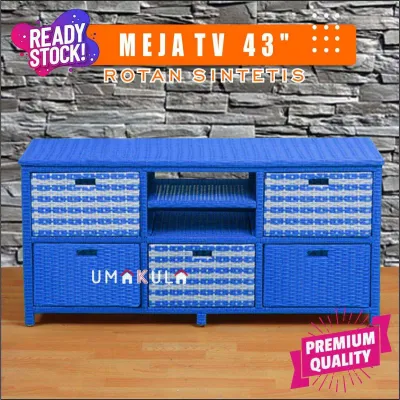 Meja TV 43 Inci Rotan Sintetis Rak Lemari Bufet Buffet Minimalis Serbaguna Cantik Estetik Murah
