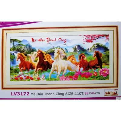 Tranh thêu chữ thập Mã đáo thành công lv3354