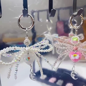 Sweet Bowknot Keychain Pendant Lovely Heart Hanging Decorations Keyring Charm for Purse Bag Backpack Handbag