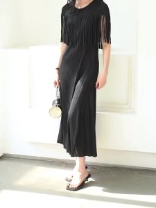 good quality 3761 One Size (45-75kg) Summer Sanzhai Pleated Tassel Long Pleated Dress