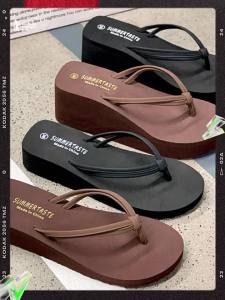 [Free Shipping] WomenS New Mid-Heel Flip-Flops For Outdoor Wear Non-Slip Fashionable For Travel Summer Beach Sandals For Girls