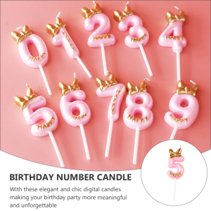 🔥Wishwa👍 Number Candle Princess Pink Gold Ribbon Disney Design Candle for Cake Birthday Party Cake Decoration Colorful Candle Plugin