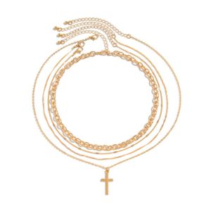 NOVELLEO Có thể điều chỉnh Vòng Cổ Choker chữ thập cổ điển Dây xích mỏng Xếp chồng lên nhau Vòng cổ cầu nguyện nhiều lớp Dây chuyền nhiều lớp Phước lành  dây chuyền chữ thập Cầu nguyện Kitô giáo