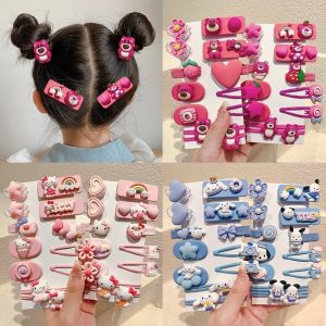 12 Pieces/set Sanrio Hair Clip Kawaii Kuromi Cinnamoroll Elastic Bow Hair Accessories for Children BB Clip Strawberry Bear Double Ponytail Hair Strap for Girls Birthday Gift