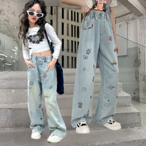 กางเกงเด็ก กางเกงยีนส์เด็กผู้หญิง Korea เด็กผู้หญิง  เอวยางยืด ทรงหลวม7-12ปี แฟชั่นฤดูร้อน