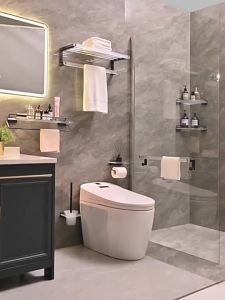 [SG Seller]Black acrylic bathroom shelf bathroom towel rack simple towel rack single rod toilet brush rack