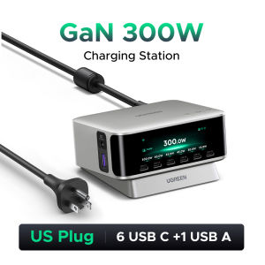 【Nexode Pro】UGREEN 300W GaN Fast Charger 8 Ports 6 USB-C 1 USB-A 1 DC Port Support SAMSUNG SCP3.0 Fast Charging for MacBooK iPad Samsung S26 Ultra S25S24 iPhone 18 17 16 15 pro max Huawei Mate 70 pro Tablet Cellphone Laptop