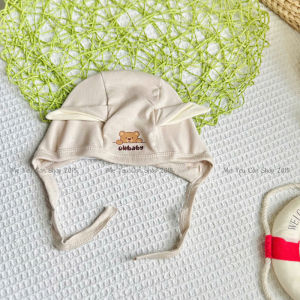Mũ Nón Cột Dây Tai Thỏ Chất Cotton Hàn Mềm Mát Co Giãn 4 Chiều In Hình Dễ Thương Cho Bé 0-6 tháng