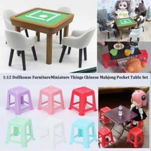 IFFINE 1:12 Chinese Mahjong Pocket Table Set PP/PLA Kids Play Toys Dollhouse Furniture Chairs High Quality Multicolors Dollhouse Mini Furniture Models Kids Dollhouse Accessories