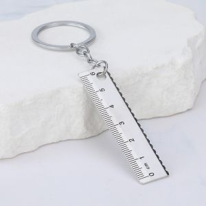 OKKFINE Stainless Steel Mini Measuring Ruler Multi-Functional Anti-Loss Design Pocket Ruler Keychain Portable Backpack Charm Keychain Measuring Tool Office Supplies