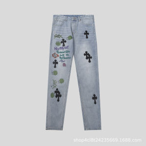 Chrome Heart   Mens and Womens Casual Trousers CH R Li Weiss Bottom High Waist Jeans