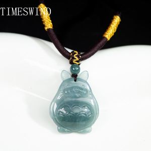 Cute Natural Authentic A-Type Jade Light Blue Dragon Cat Three-D Pendant Women Men Necklace Gift with Certificate