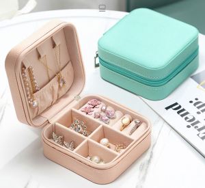 [Local Seller] Portable Travel Jewelry Box Organizer For Women Girls Mini PU Leather Display Velvet Storage Case Zipper Vintage Style
