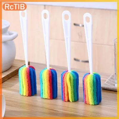RcTlB Rainbow Sponge Brush Water Bottle Cup Mug Glass Washing Sponge Cleaning Brush Scrubber With Handle Cleaning Utensils