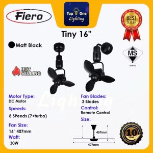 🔥NEW🔥FIERO TINY 16" Designer Wall Fan 7+TURBO Speed Remote Control Ceiling /Wall Mounted Ceiling Fan Kipas Dinding