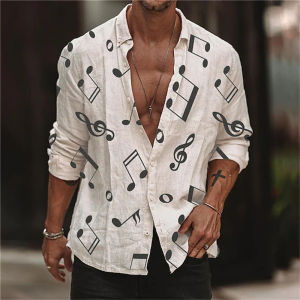 New mens shirt graphic printing notes beige casual long-sleeved button clothing sports fashion design S-6XL summer 2026