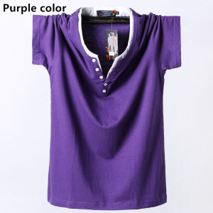95 Cotton V-Neck T Shirt Men 140KG Casual Male Pullover Summer Short Sleeve 8XL 7XL 6XL Tops Plus Size Orange Purple TShirts