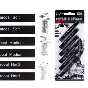 6Pcs Compressed Charcoal Sticks (Soft Medium Hard) Square Vine Charcoal Sticks for Drawing Sketching Shading Charcoal Drawing Set for Beginners & Pro Artists