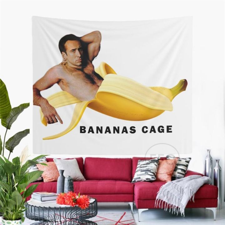 Maimaibu] Nicolas Cage Banana Meme Tapestry Funny Joke Star Bedroom Carpet  Bed Sheets Room Decor Aesthetic Tapestry Home Decoration