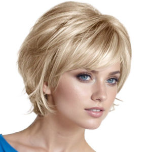 Cross-border foreign trade womens short straight hair fluffy slanted bangs gold and white wig