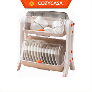 【COZYCASA】Draining Dish Rack Organizer Kitchen Storage with Cover and Drainer Utensil Cutlery Dishrack
