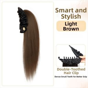 ETUALE Synthetic Banana Claw Clip Ponytail Wig with Grab Clip Elegant Long Straight Layered Ponytail Trendy Hair Extensions Polka Dot Pony Tail Hair Piece For Women