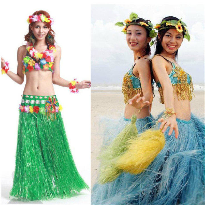 Hawaiian Grass Skirt Kit Hula Mini Skirt /top Party Dress Costume Event &  Party Supplies Gift for Girls Belly Dance Skirt- Material : sequin fabric  and microfiberContent : O