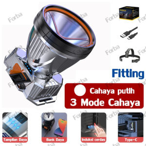 Diterangi selama 500 jam Senter kepala 500 watt Senter kepala 300 watt 50000 Lumens 999999mah Tahan air Senter kepala led cas tahan 24 jam tahan air heavyduty militer asli darurat stong light Senter cas kepala Senter kepala
