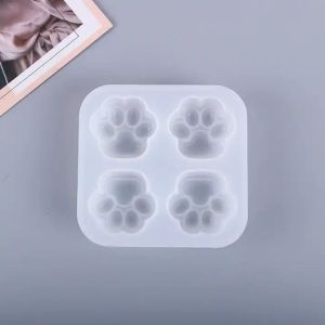 Cetakan Resin Telapak Kaki Kucing Isi 4 Paws Cetakan Gantungan Kunci Bentuk Cakar Kucing Paw Cetakan Liontin Anting Kalung Bahan Silikon Karet Silicone Elastis Lentur Silicon Anti lengket