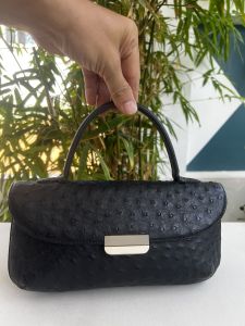 Túi 2hand mini xách tay da đà điểu thật hiệu CRISTAL aut của Nhật có chứng nhận JRA  -T316