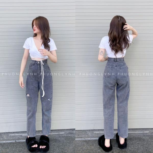 ♧  Quần jean bagy nữ quần bagy nữ ống suông lưng cạp cao chất dày jean dày dặn PLQ163-SHOP PHUONG LYNH